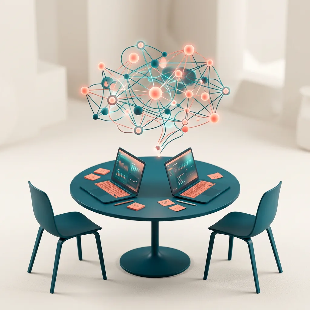 A collaboration table with laptops and shared ideas
