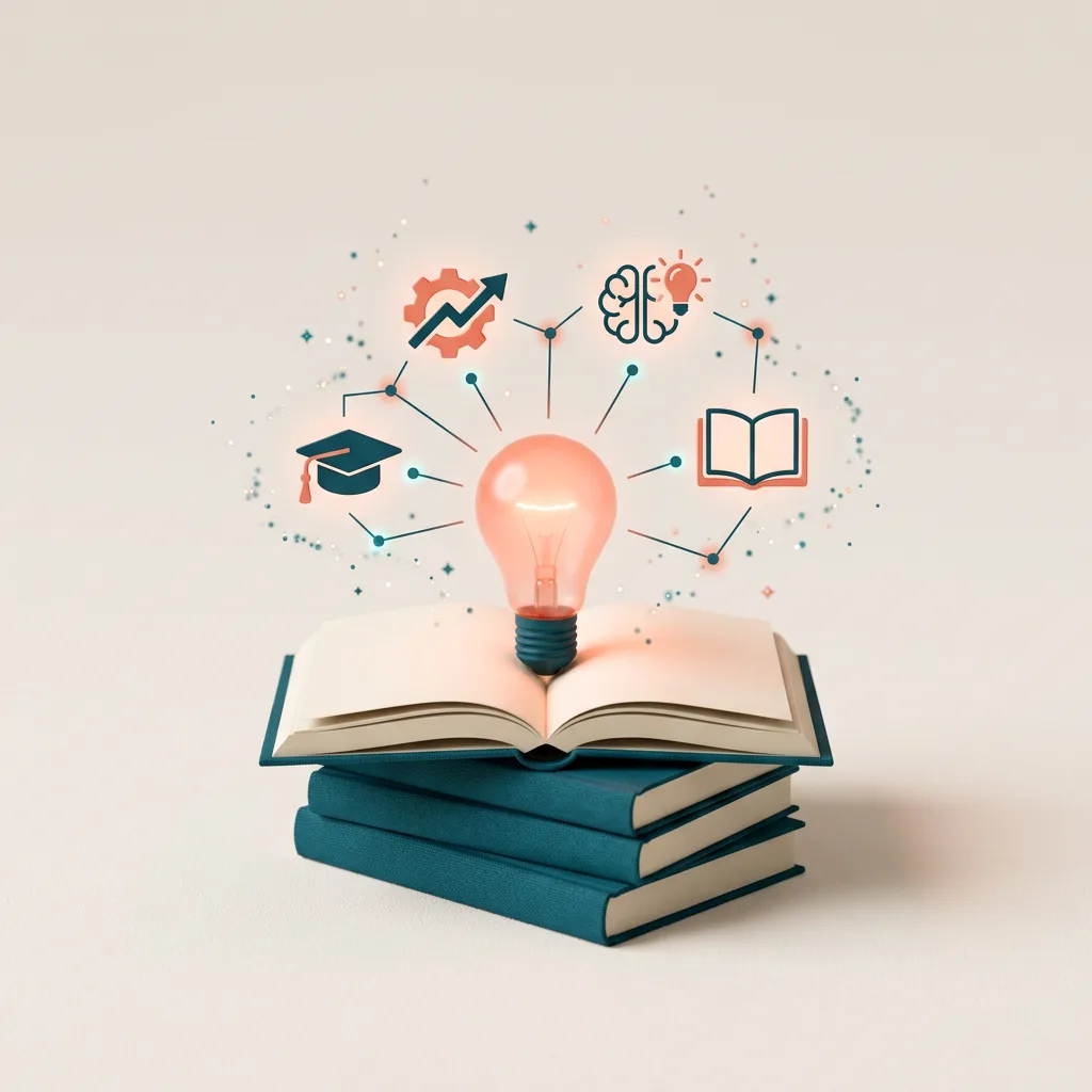 Books, a lightbulb and learning icons