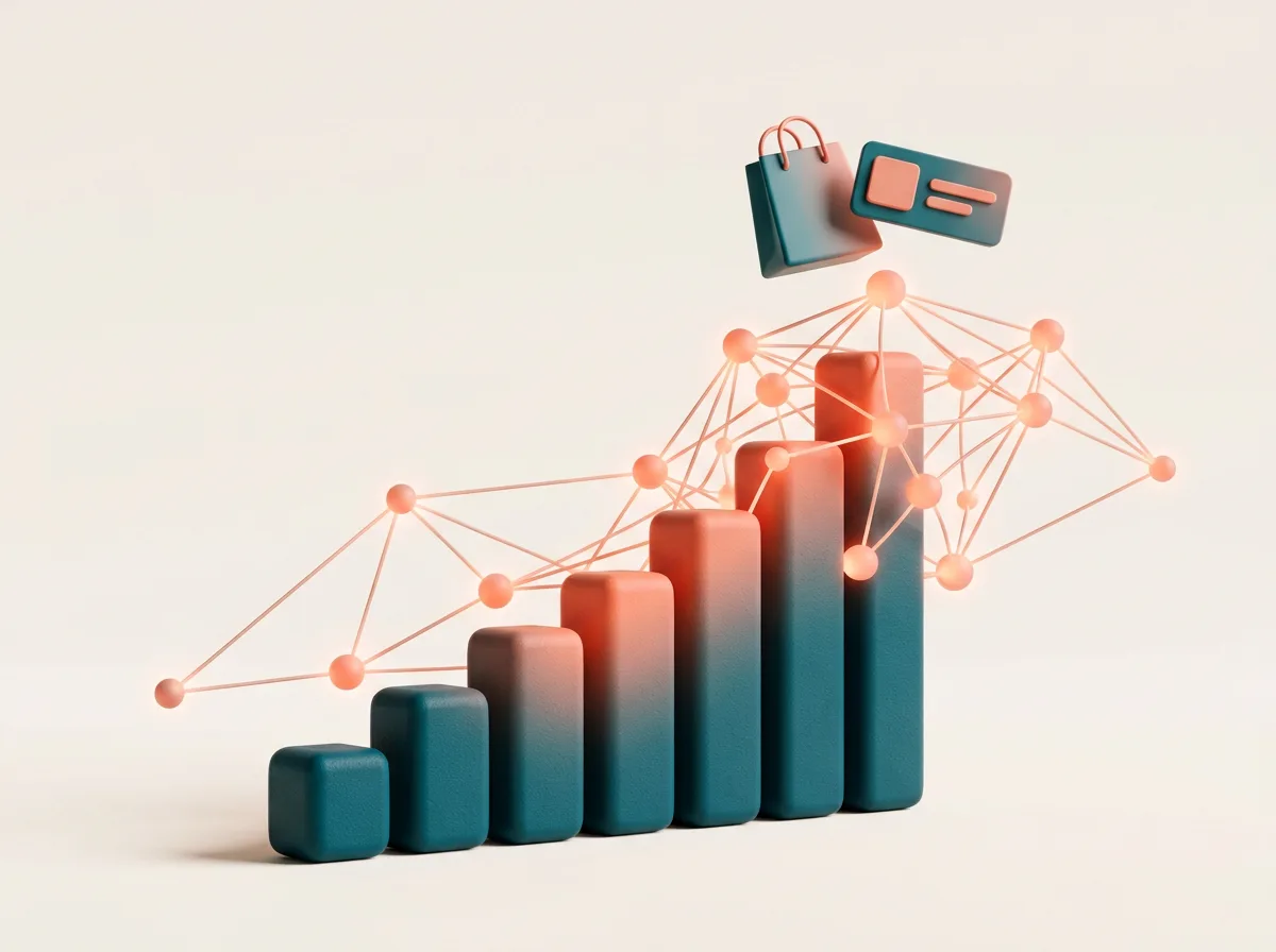 3D illustration of commerce growth driven by AI