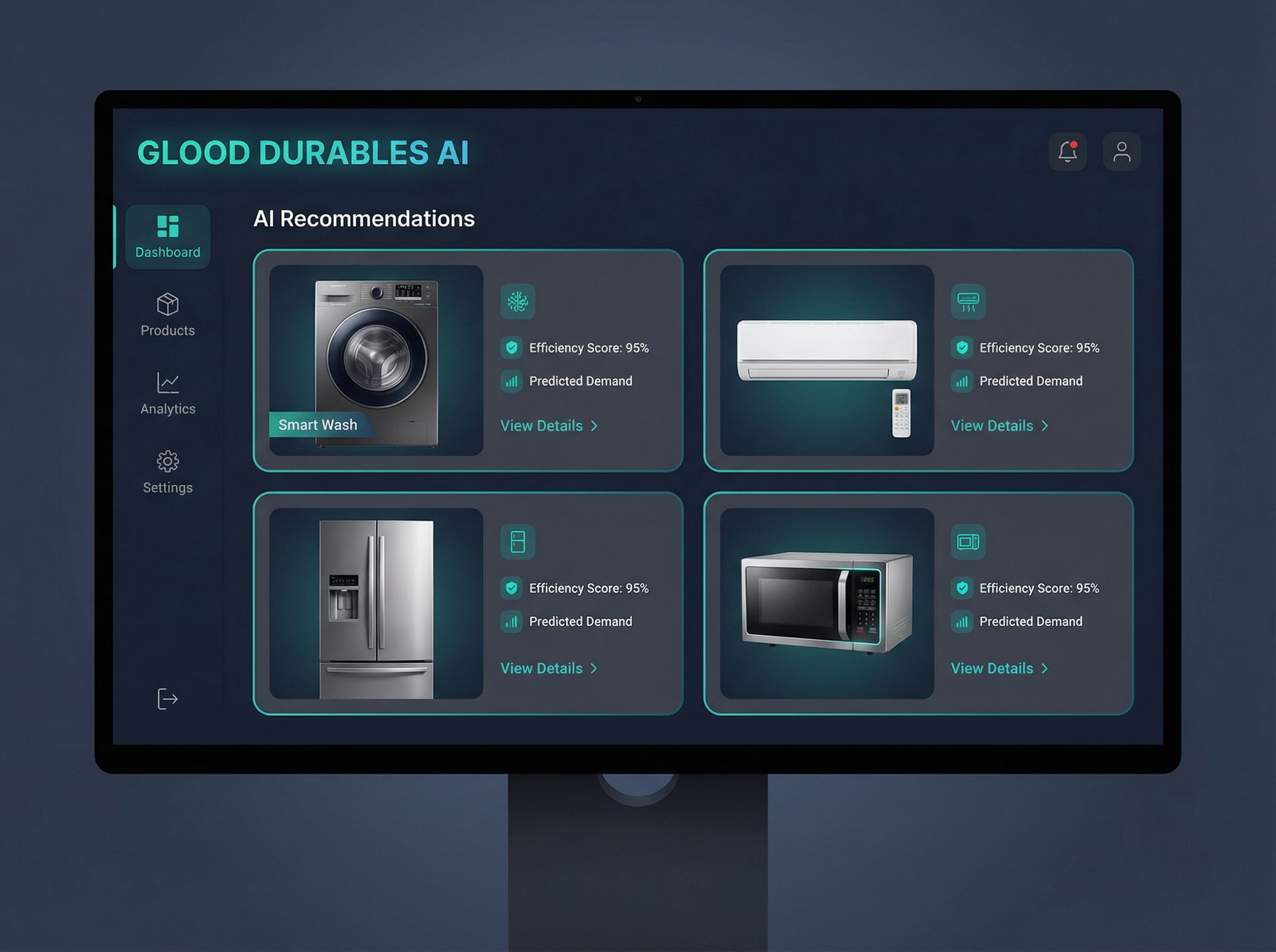 Glood Consumer Durables AI Dashboard showing capacity matching, lifestyle profiling, and cross-category bundle recommendations