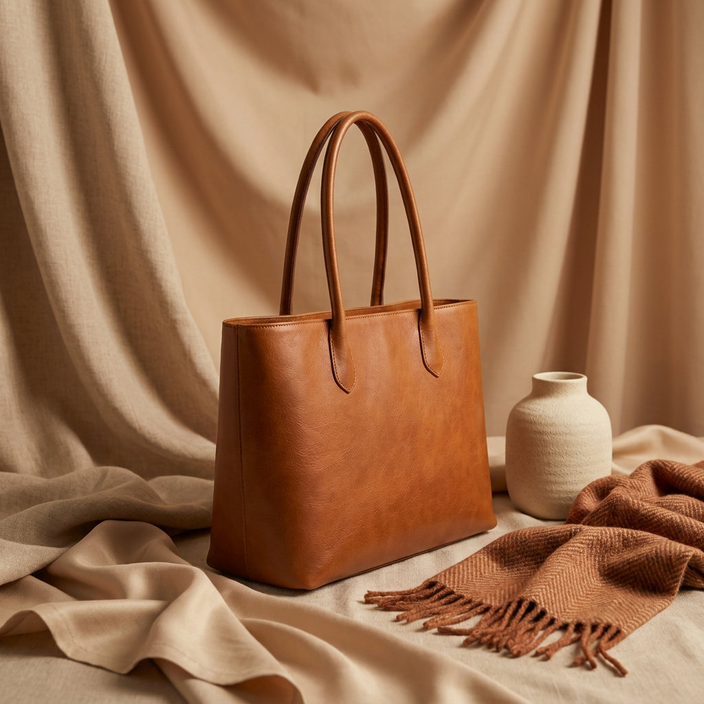 Leather tote · Editorial · warm